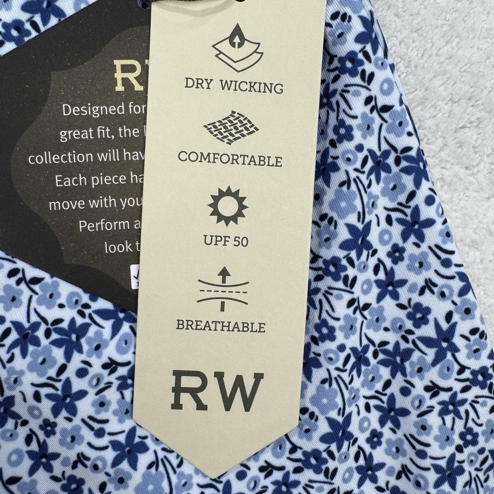 Rorie Whelan Golf Polo‎ Shirt Men 2XL Blue Floral AOG Wicking UPF50 NWT - Picture 3 of 8